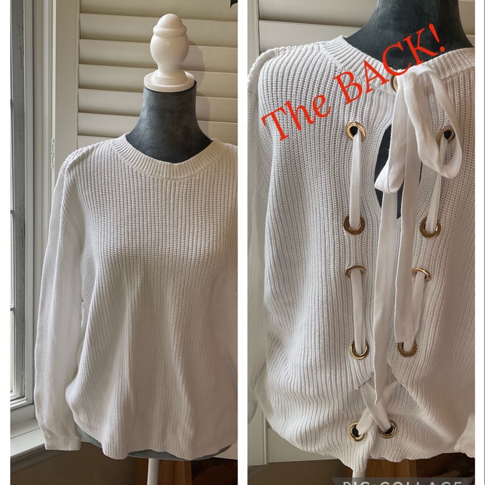 Repeat Cotton Sweater with Lace Up Back through Gold Tone Grommets size Small